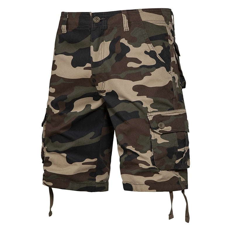 Camo outdoor military shorts with multiple pockets for tactical use and outdoor activities