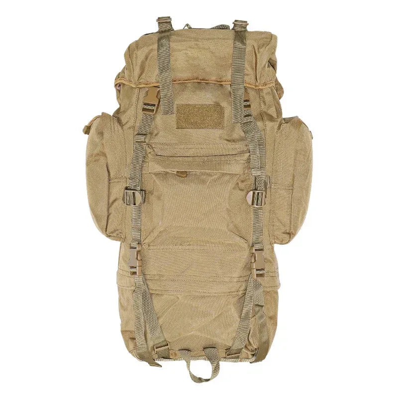 65L outdoor rucksack in tan, ideal for hiking and camping trips