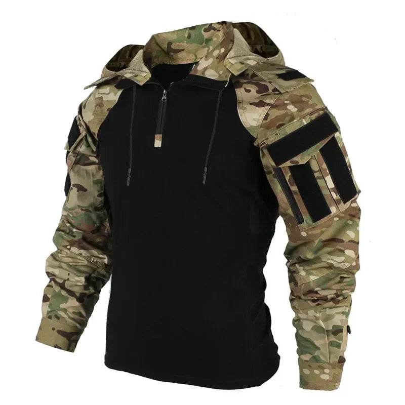 Military Tactical T-Shirt in Black and Camouflage for Outdoor Activities