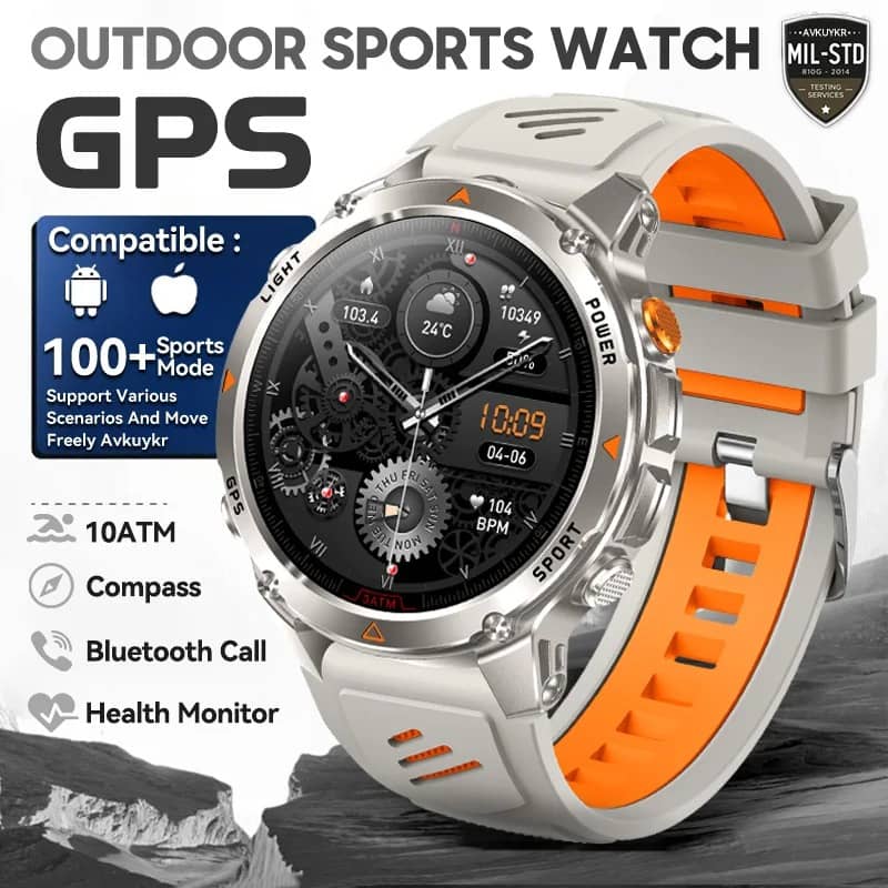 Outdoor smart GPS watch in silver with health monitor and 100 plus sports modes