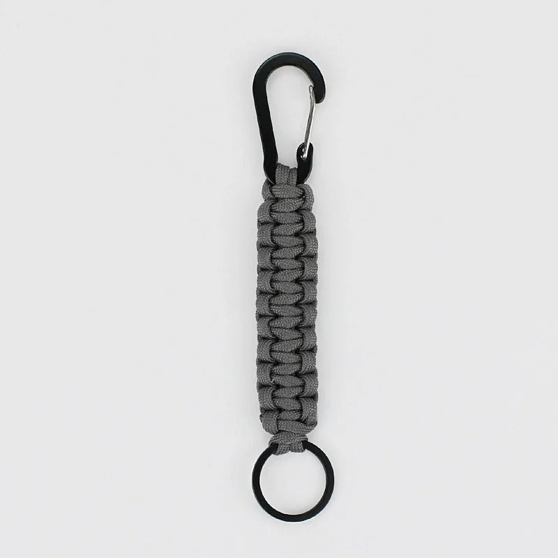 Gray Military-Outdoors outdoor survival keychain with durable paracord and sturdy clasp
