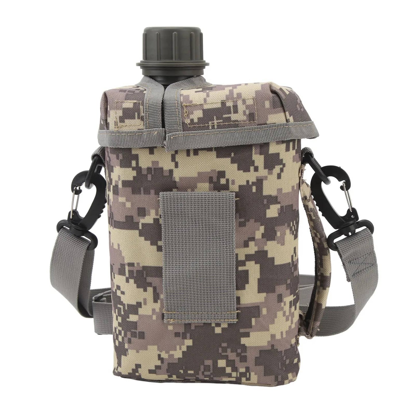 Camo 2l outdoor water bottle with durable cover and adjustable strap
