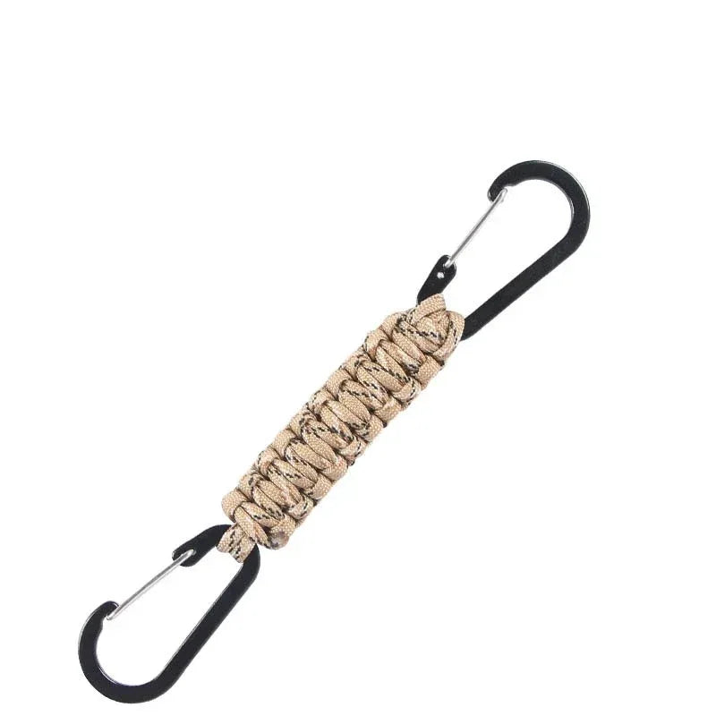 Tan Paracord Keychain with Double Metal Carabiners for Easy Attachment