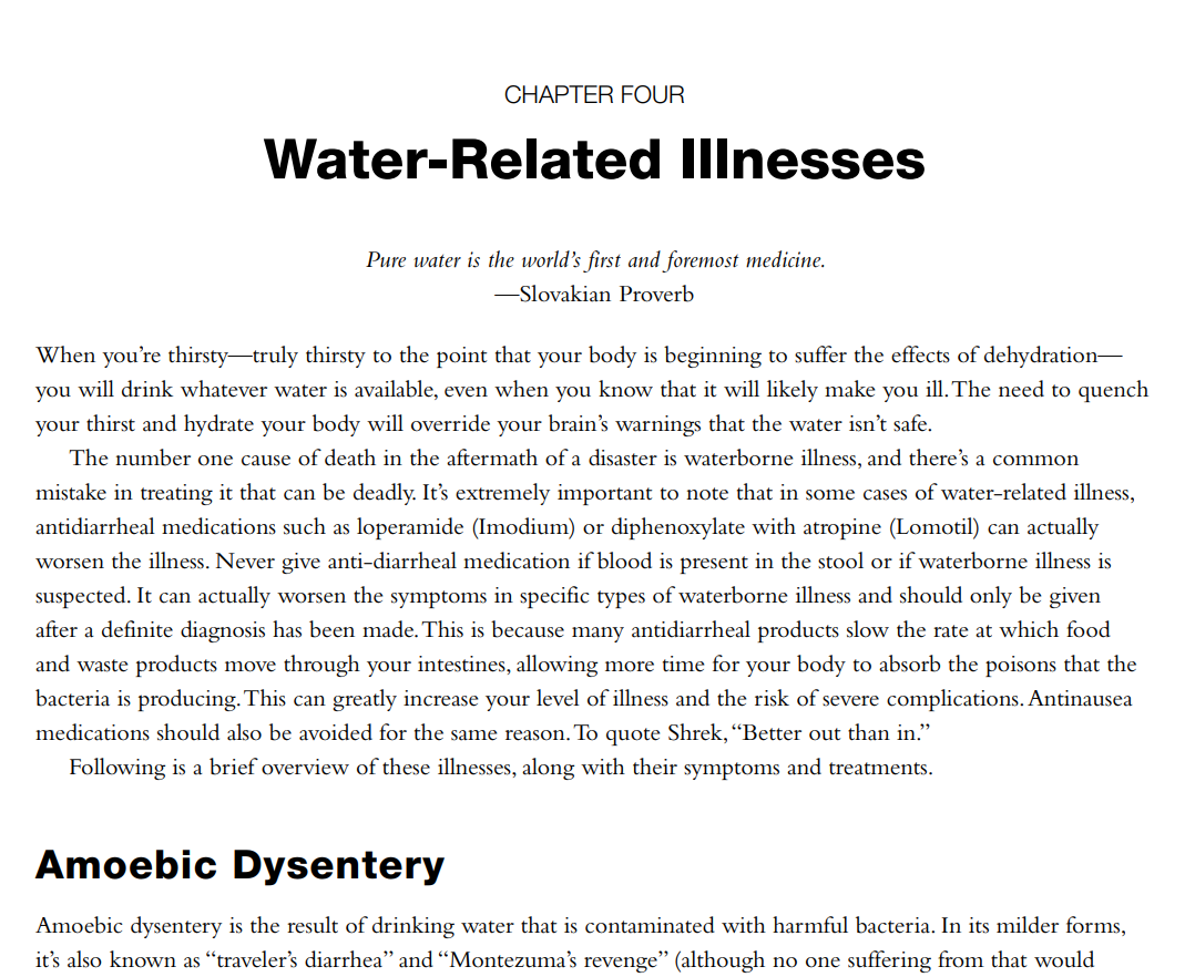 Prepper water survival guide highlighting water-related illnesses and their prevention strategies