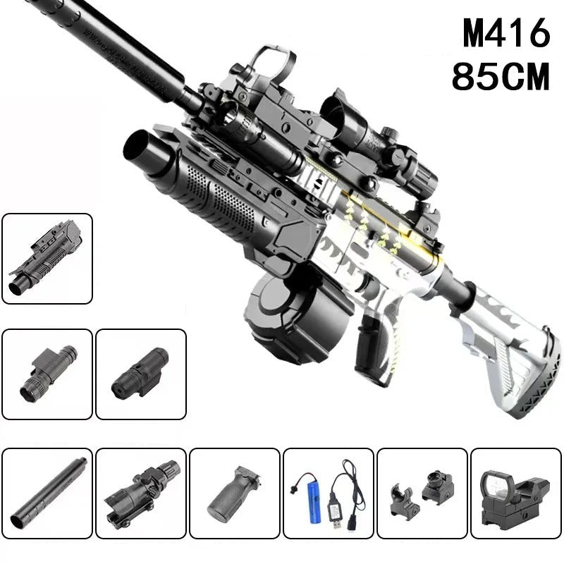 Realistic toy gun with scope featuring detachable components and detailed design for outdoor play