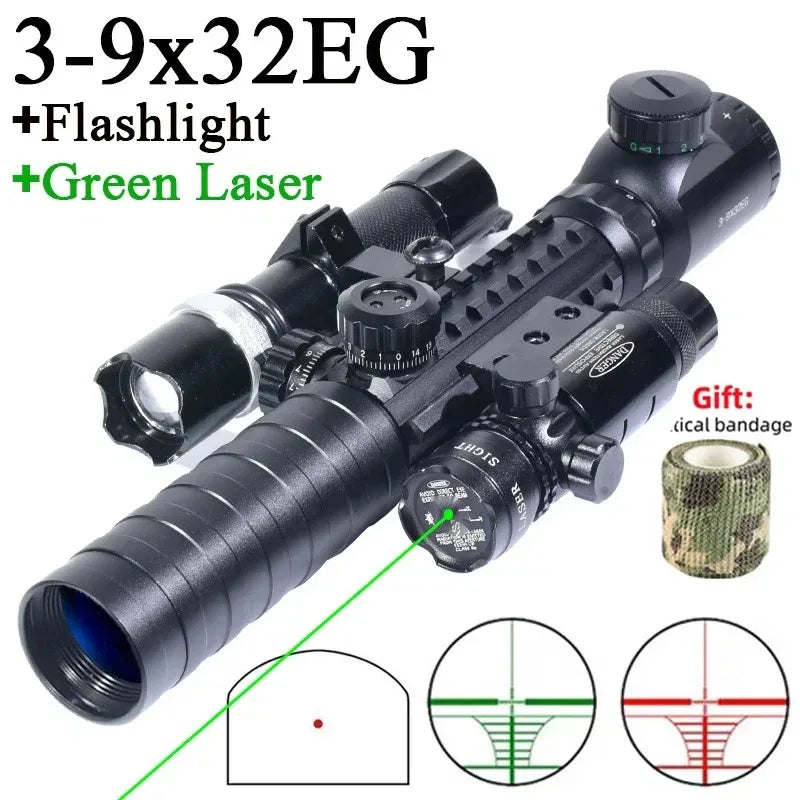 4-in-1 rifle scope combo with flashlight and green laser for enhanced targeting
