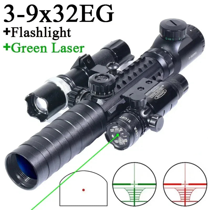4-in-1 rifle scope combo with flashlight and green laser for enhanced targeting