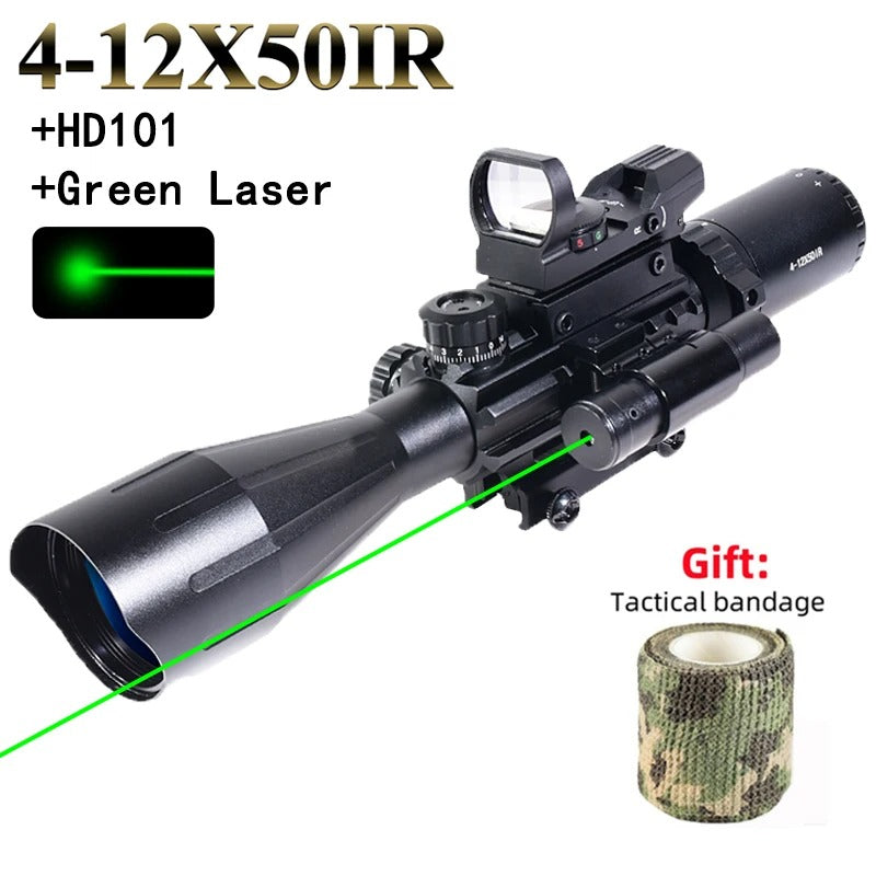 4-12X50IR riflescope combo with green laser for precise targeting