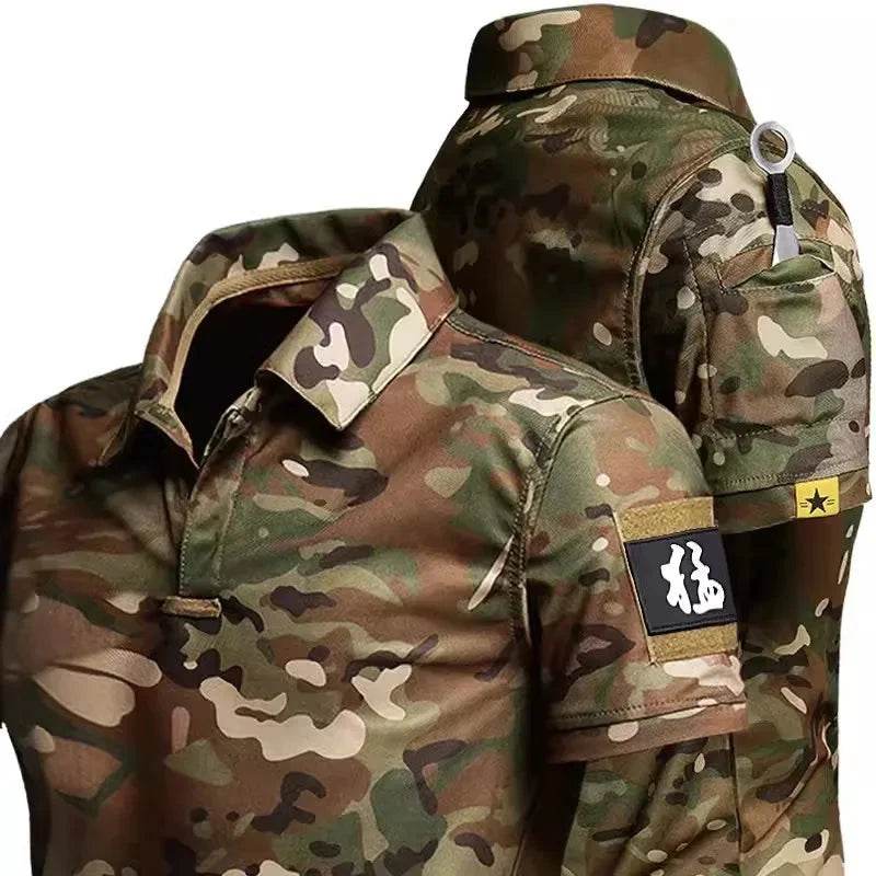 Camouflage utility Shirt for outdoor activities, features short sleeve outdoor shirt design