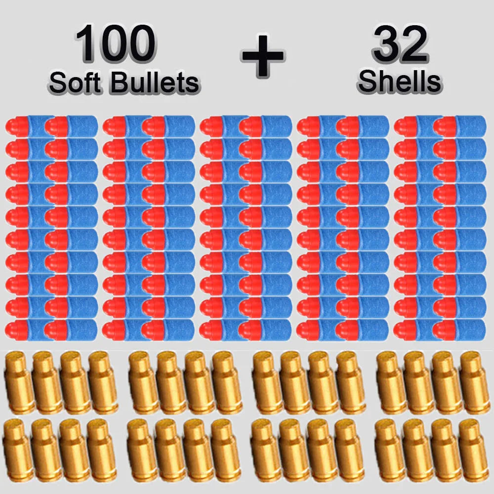 100 soft bullets for toy guns with 32 shells in various colors for exciting playtime fun