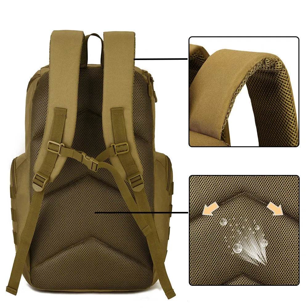 Durable survival gear tactical backpack with padded shoulder straps and water-resistant features