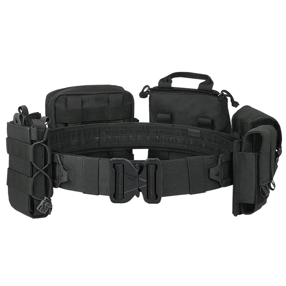 Military-Outdoors Tactical Belt in black with modular pouches for gear storage