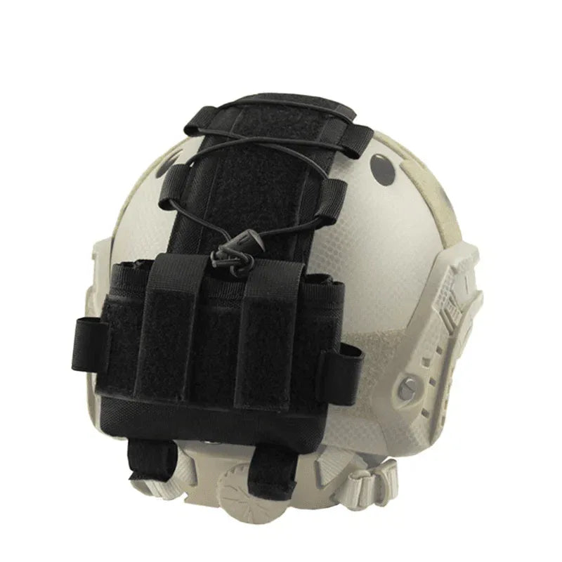 Tactical helmet battery pouch designed for secure attachment on helmets for military use