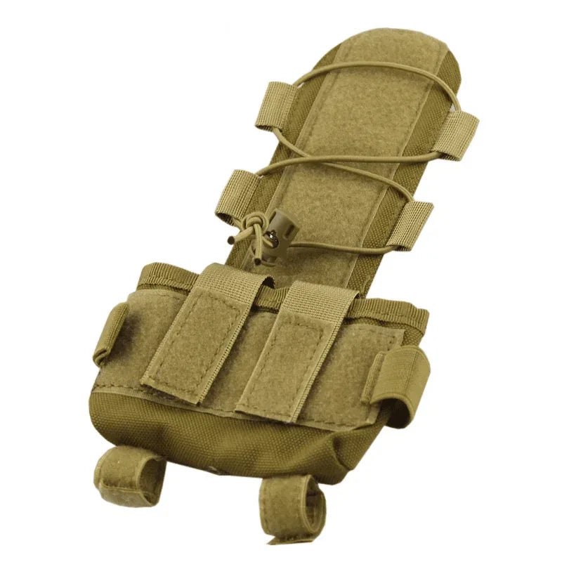 Tactical helmet battery pouch in tan color with adjustable straps for secure attachment
