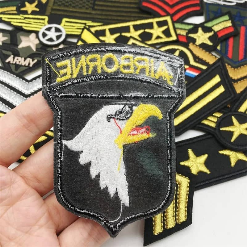 Airborne tactical military patches featuring detailed eagle design on black background