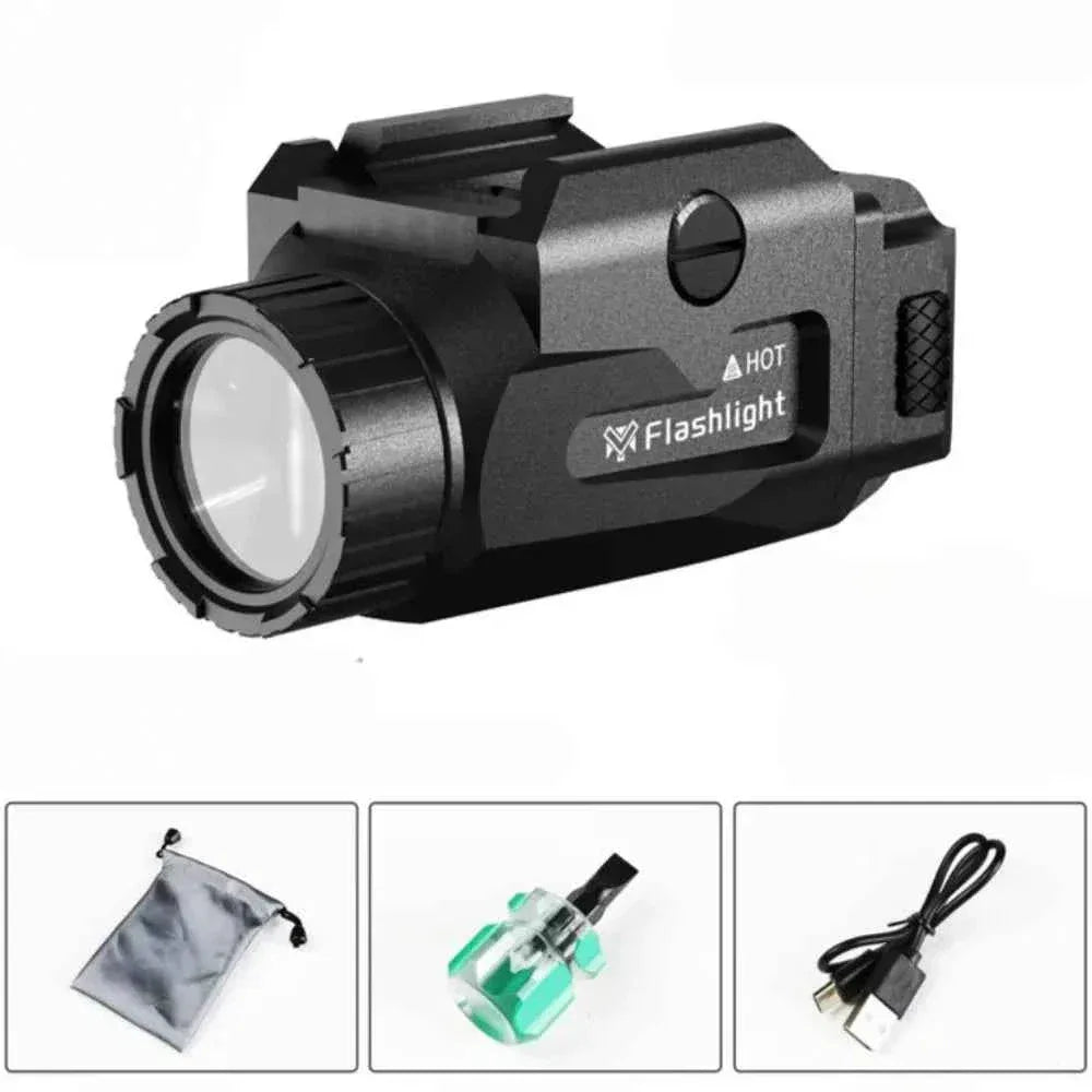 Tactical quick release flashlight in black with USB charging feature