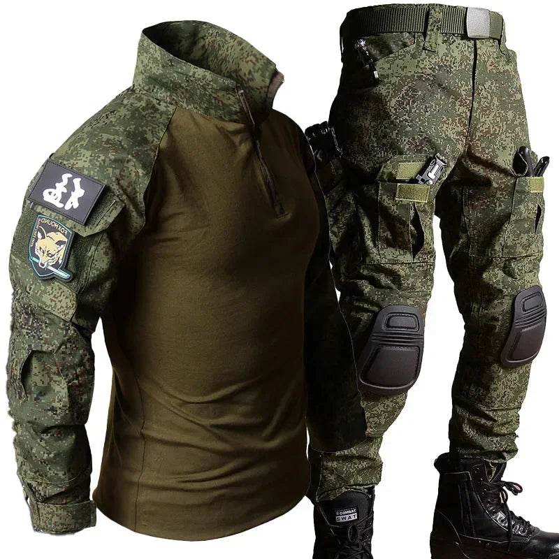 2 Pcs Tactical Set - Long Sleeve T-shirts And Multi-pocket Pants - Military-Outdoors.com
