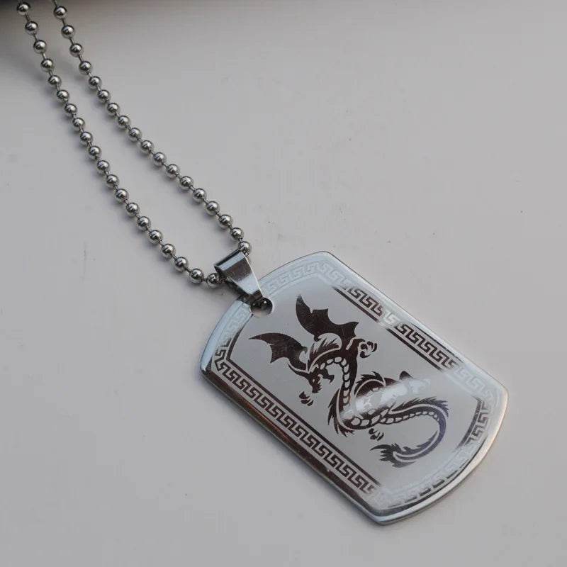 Titanium Military Necklace with Dragon Design Pendant - Military-Outdoors.com