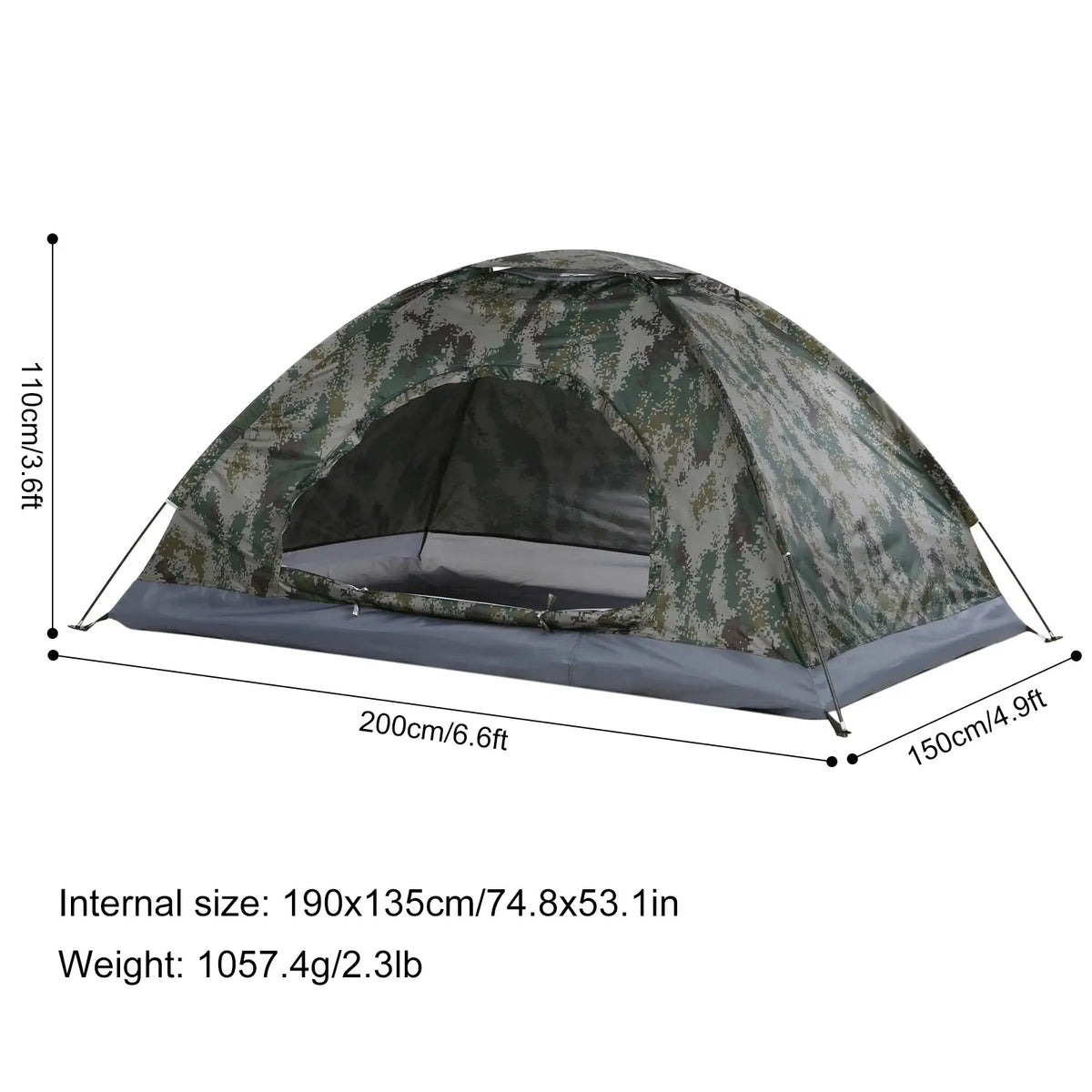 Ultralight camping tent in camouflage with easy setup for outdoor trips