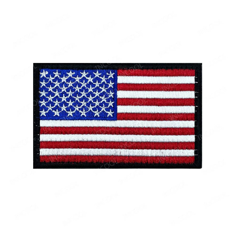 US flag embroidered patch with vibrant colors and detailed stitching for military and outdoor enthusiasts