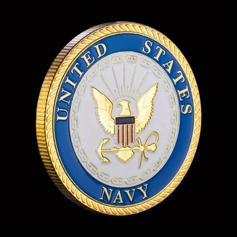 US Navy collectible coin with detailed eagle emblem and blue border