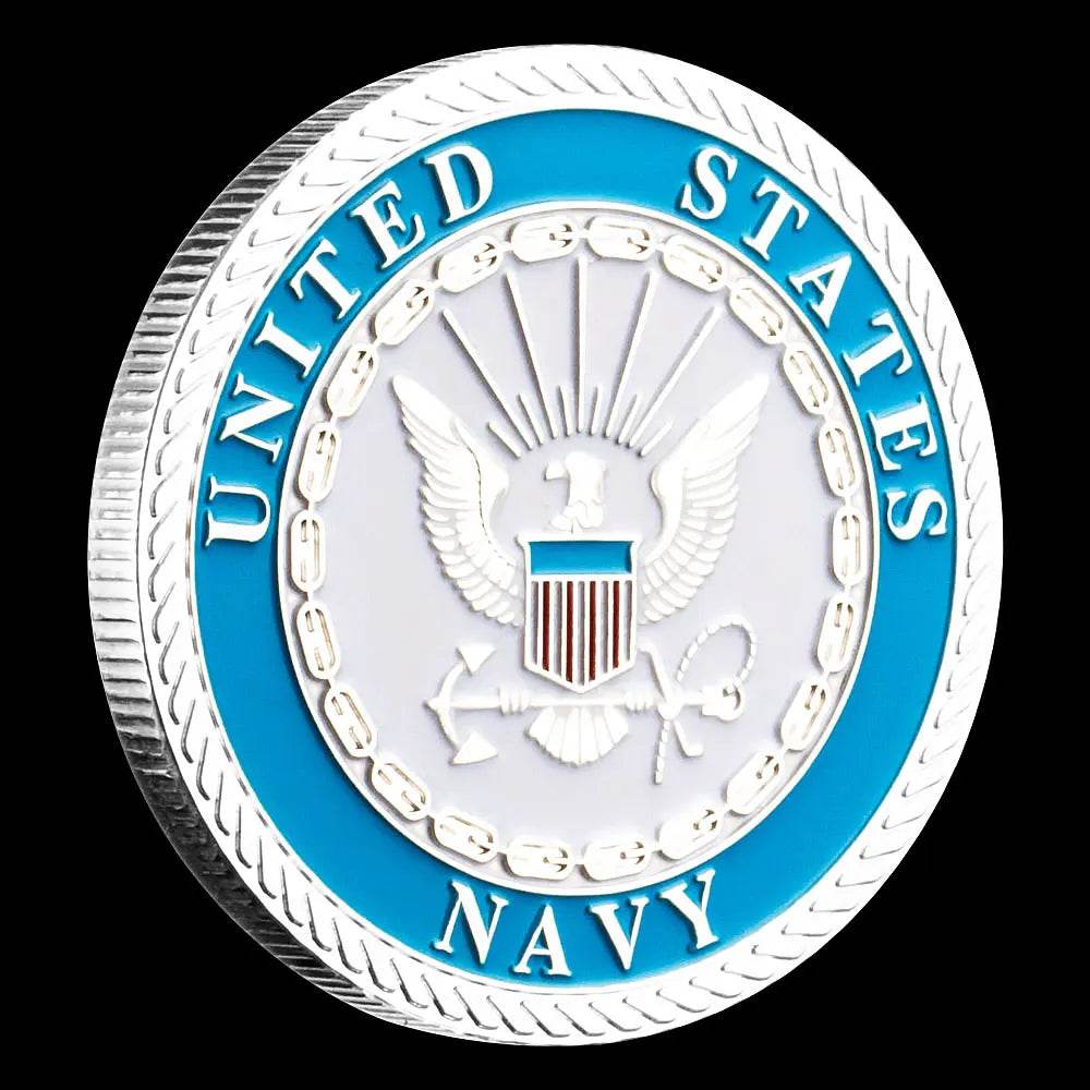 US Navy collectible coin featuring emblem and blue background