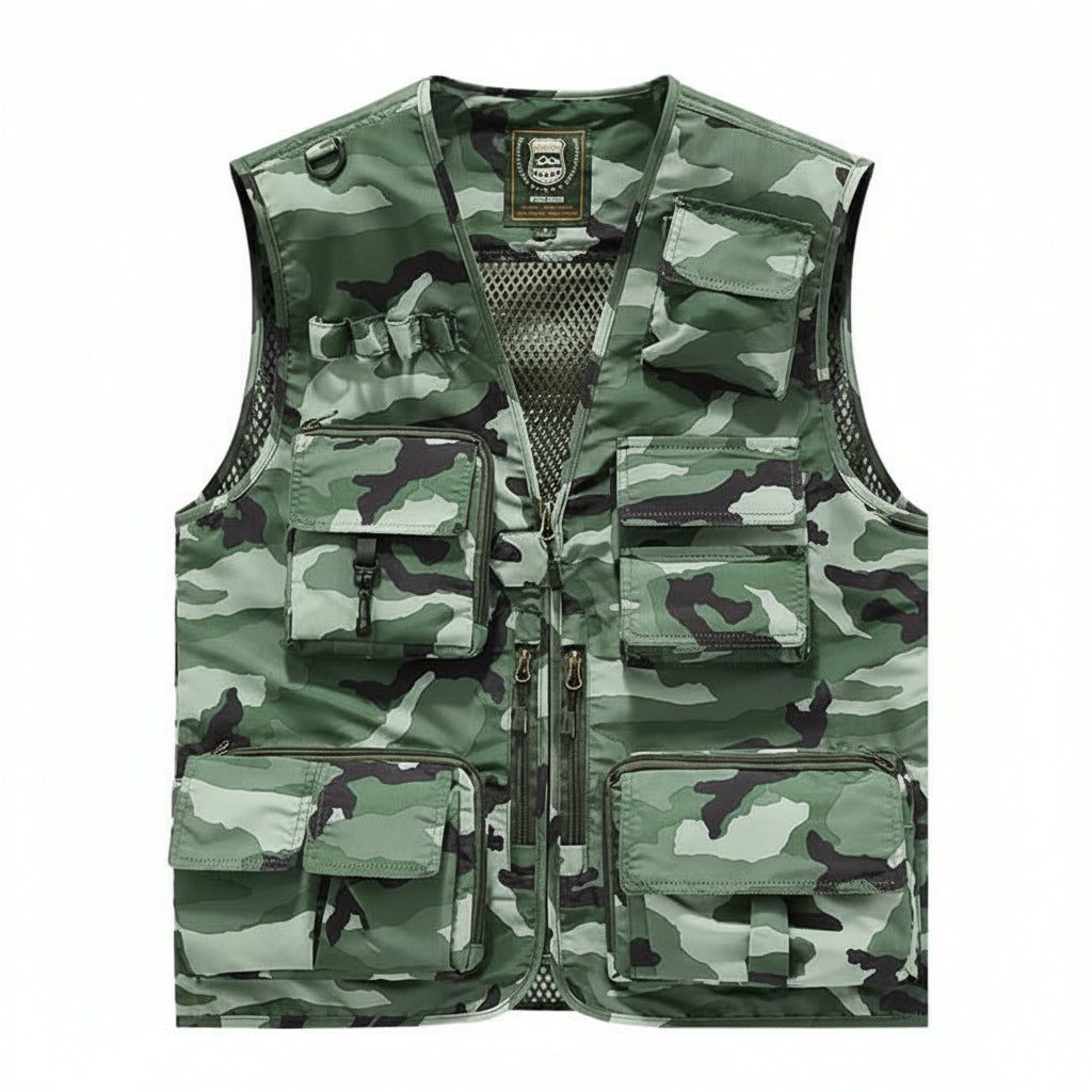 Military-Outdoors Camouflage Utility Vest with multiple pockets for outdoor activities
