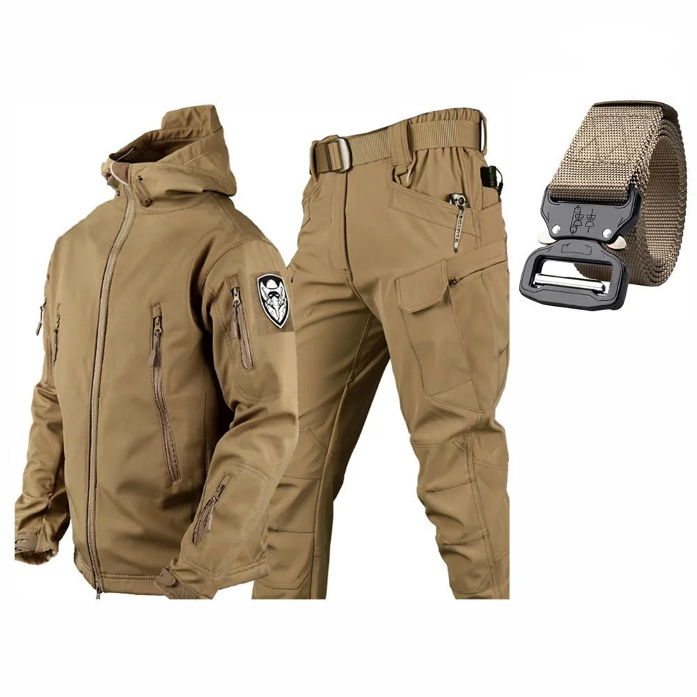 Tactical winter suit waterproof in khaki with adjustable jacket and pants for extreme conditions