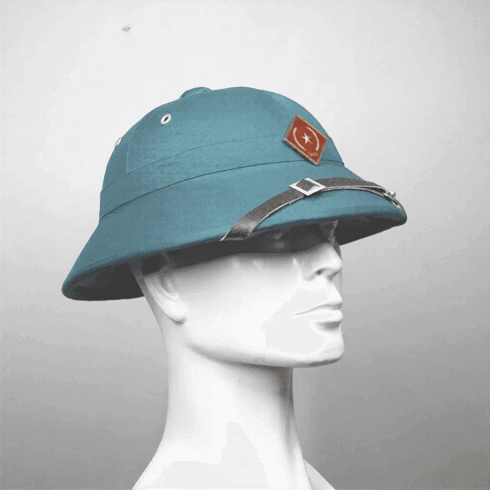 Vietnam surplus military helmet in blue with adjustable chin strap for protection
