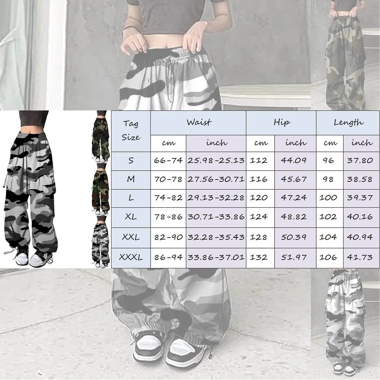 Vintage camouflage cargo pants for women featuring a relaxed fit and adjustable waist for casual outings
