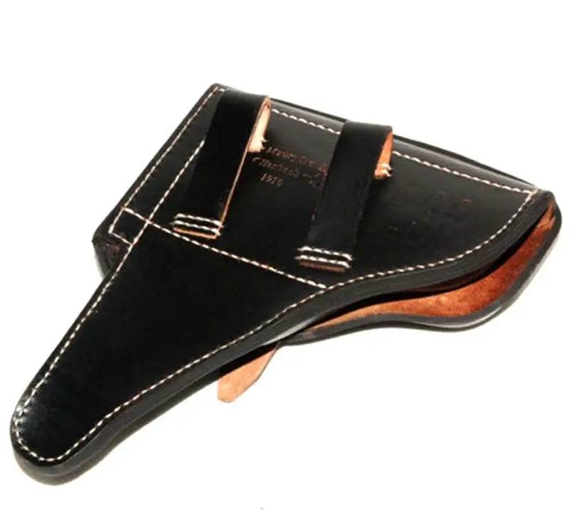 Walther P38 holster replica in black leather with secure strap design