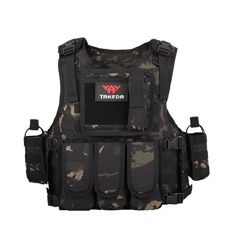 Yakeda tactical outdoor vest in camouflage design with multiple pockets for gear storage