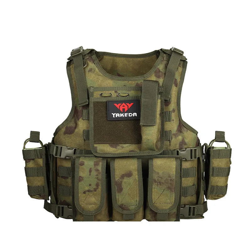 Yakeda tactical outdoor vest in camouflage with multiple pockets for gear storage and adjustable straps