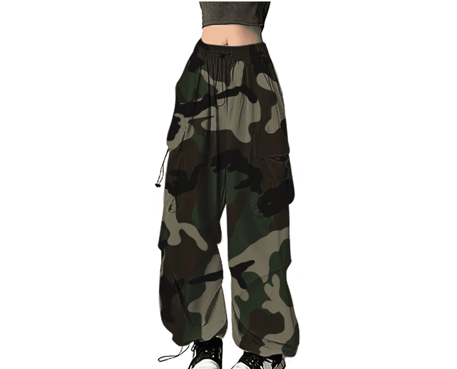 Camouflage pants for women in stylish design with pockets and elastic waist for casual wear