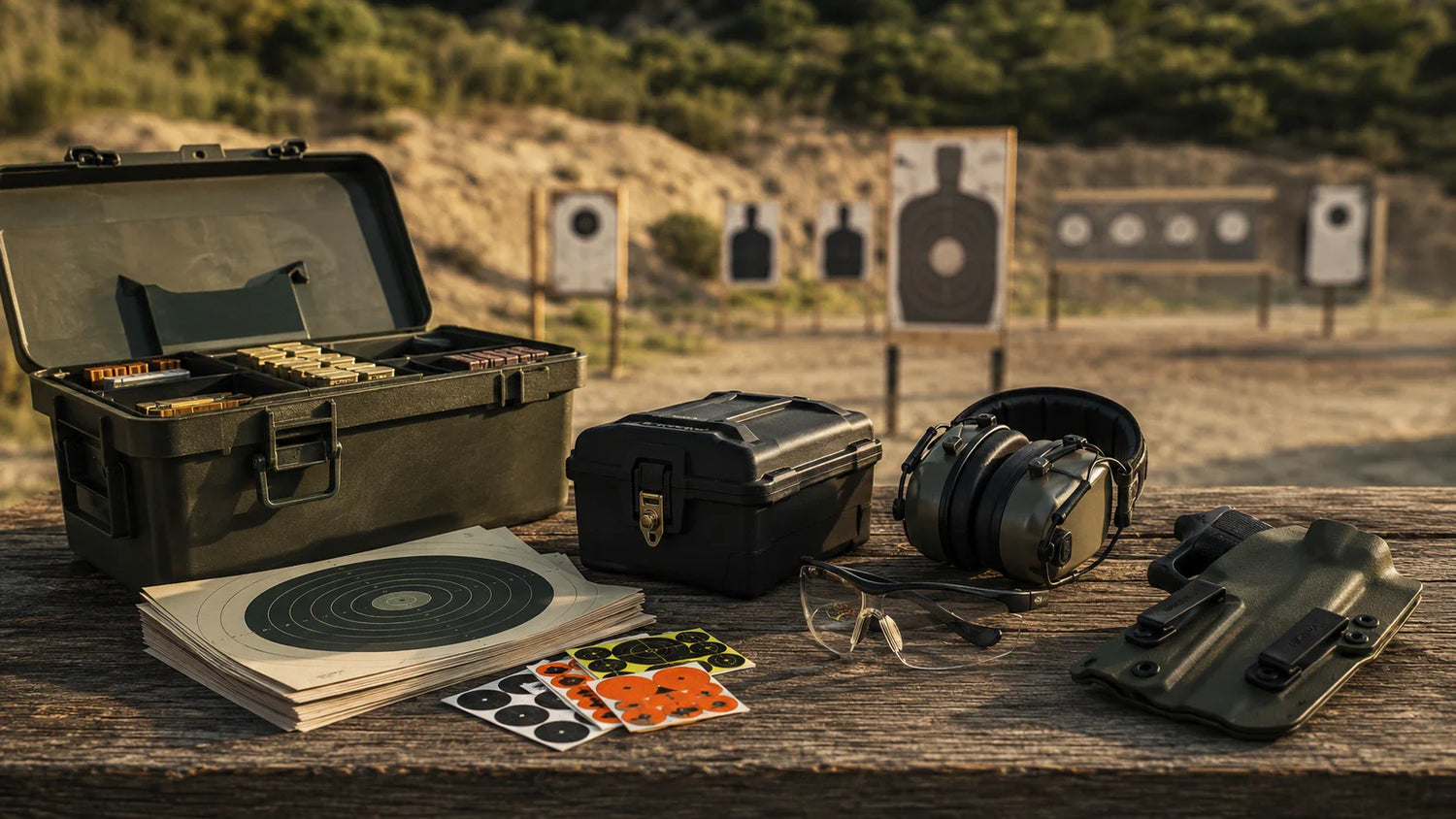 Collection of outdoor shooting accessories for precision targeting and enhanced shooting experience