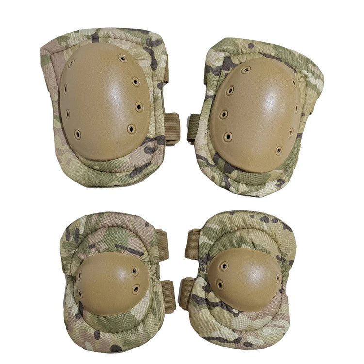 Tactical knee and elbow pads set with secure fasteners and durable protective design for maximum knee safety