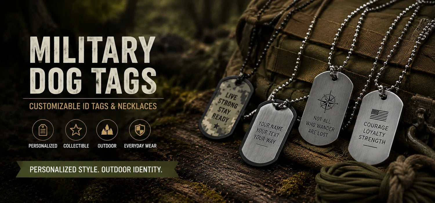 Stylish military dog tags on a chain, perfect for personalization and military tribute