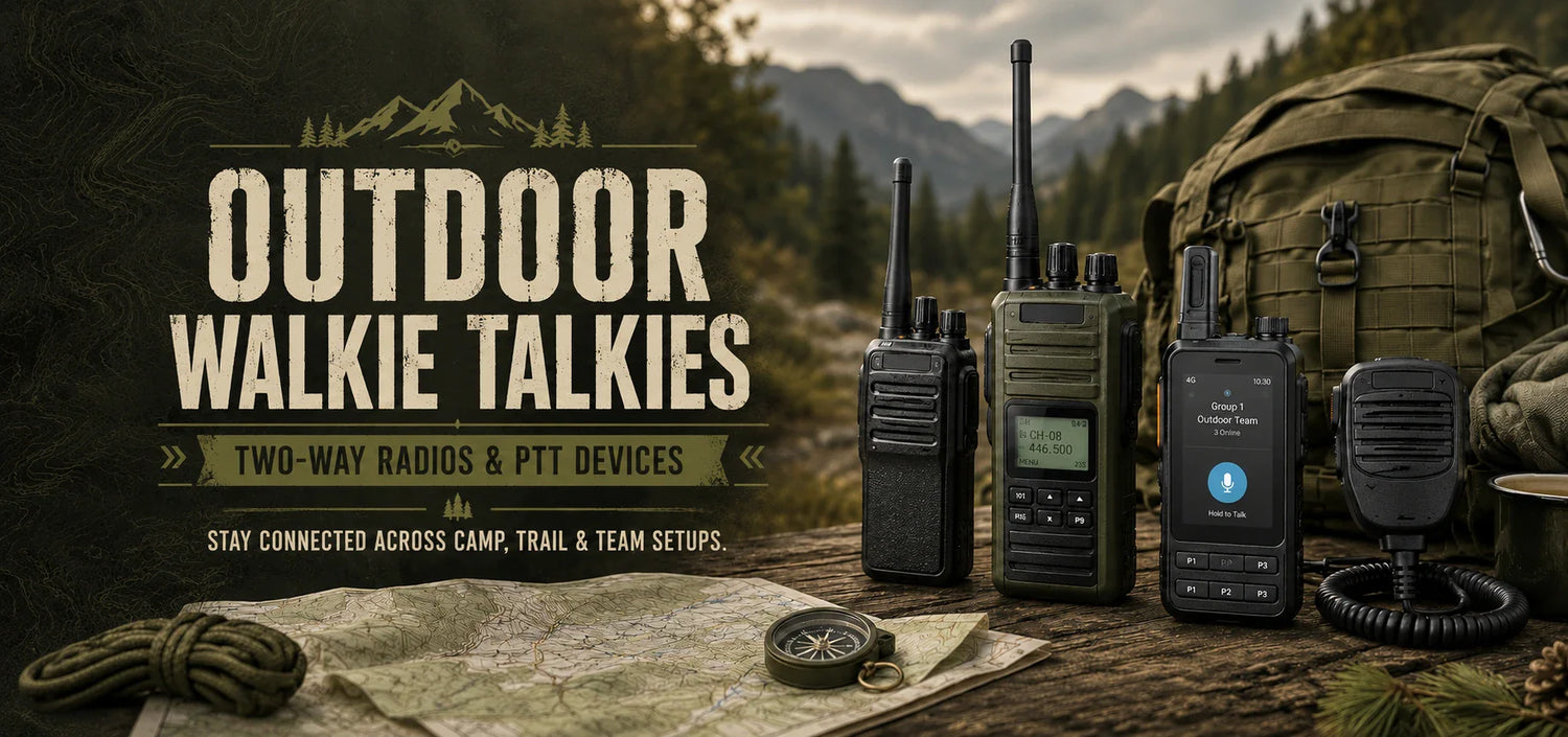 Outdoor walkie talkies and two-way radios for camping hiking travel and group communication