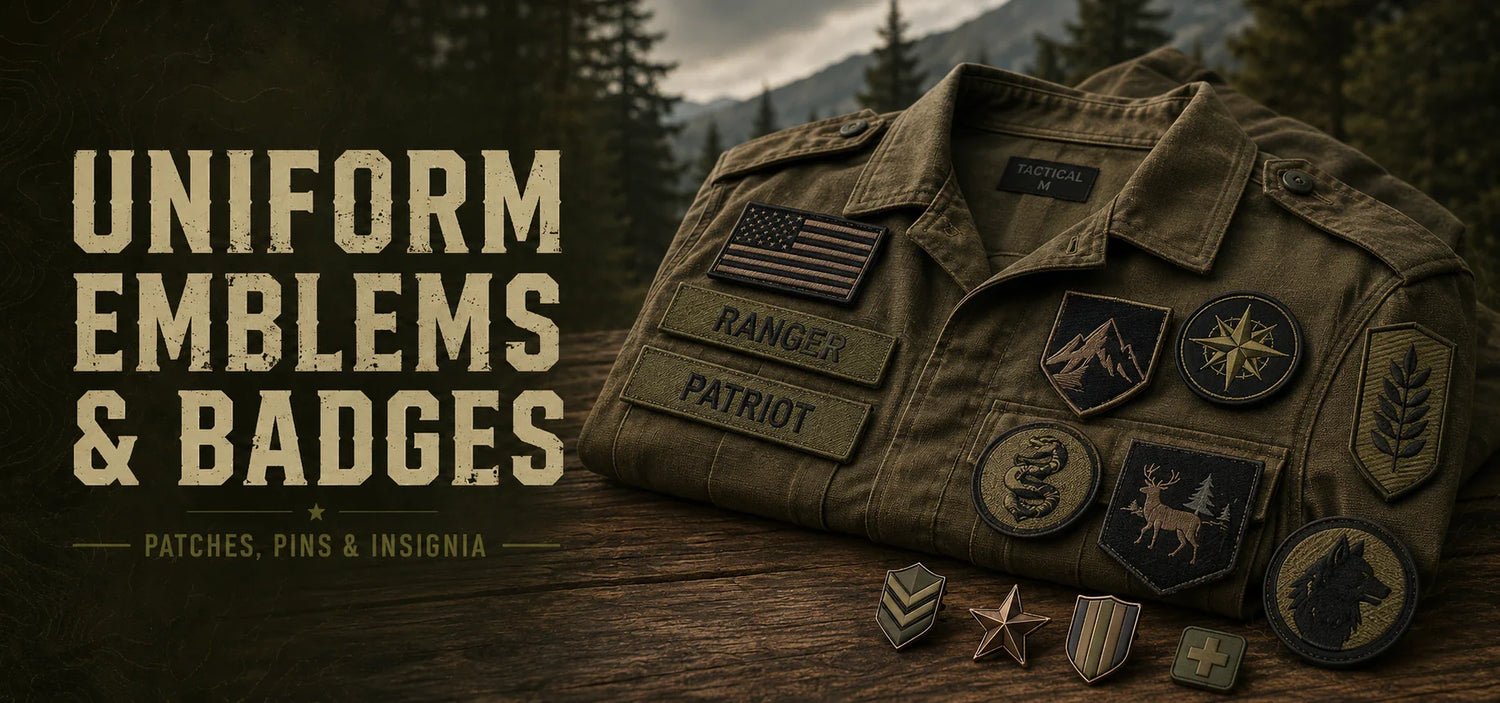 Collection of Emblems and Badges for Uniforms Featuring Military Patches and Authentic Designs