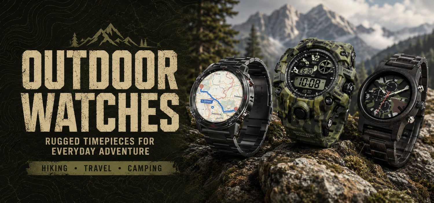 Military style watches in camouflage designs with digital displays and durable straps