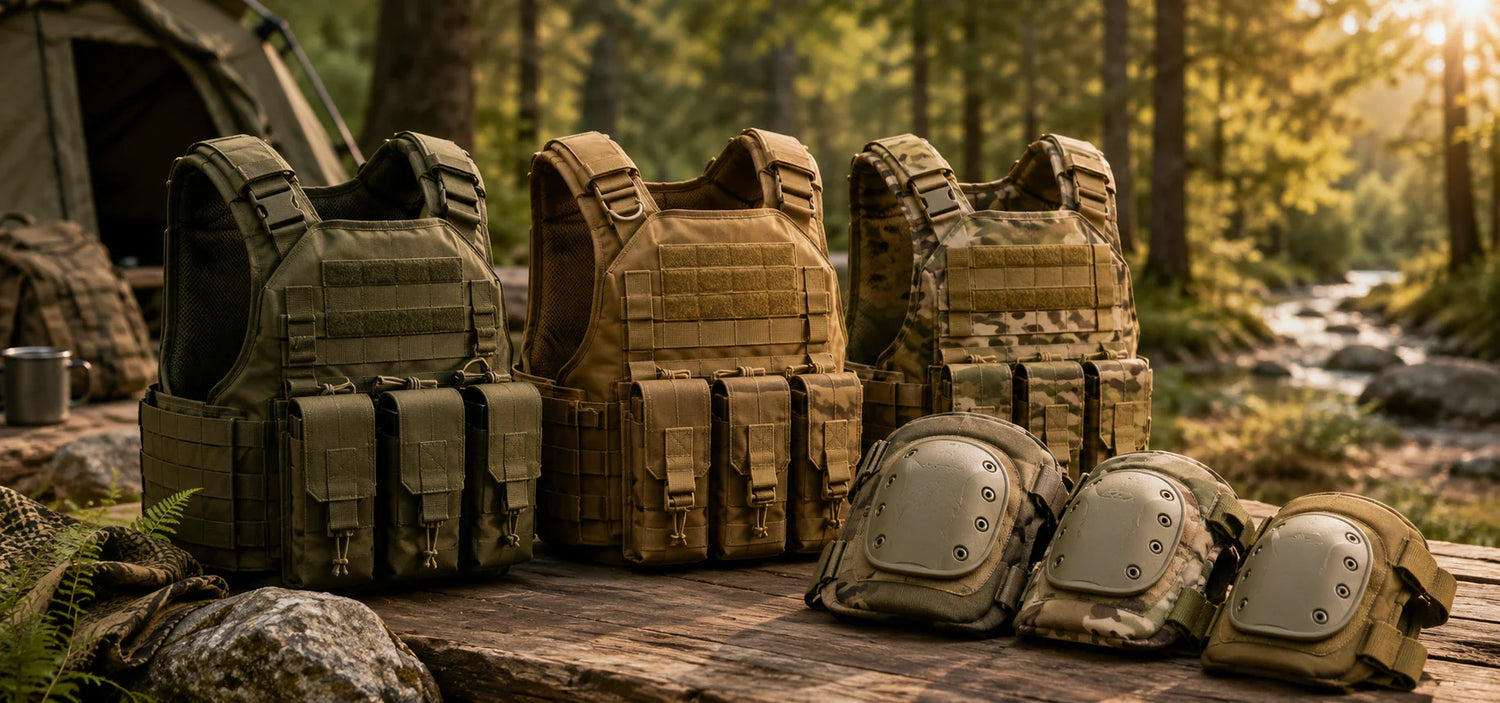 Military tactical vests designed for strength and utility, featuring multiple pockets and durable materials