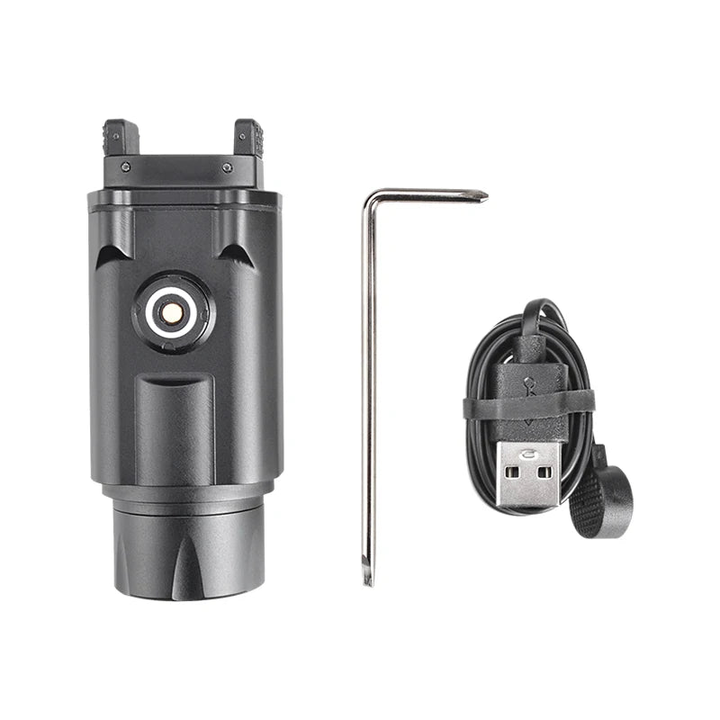 1600 lumens rail-mounted light in black with USB charging cable