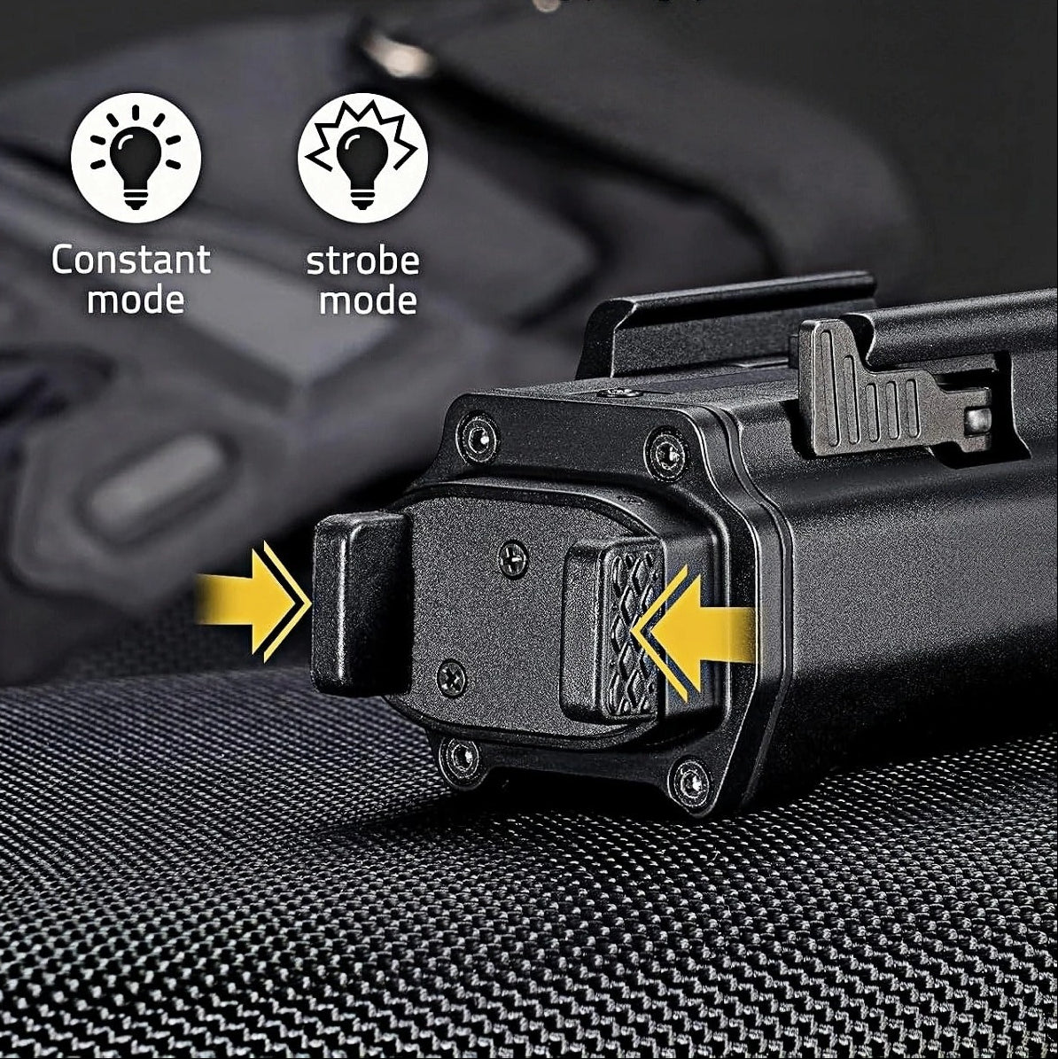 1600 lumens rail-mounted light with constant and strobe modes