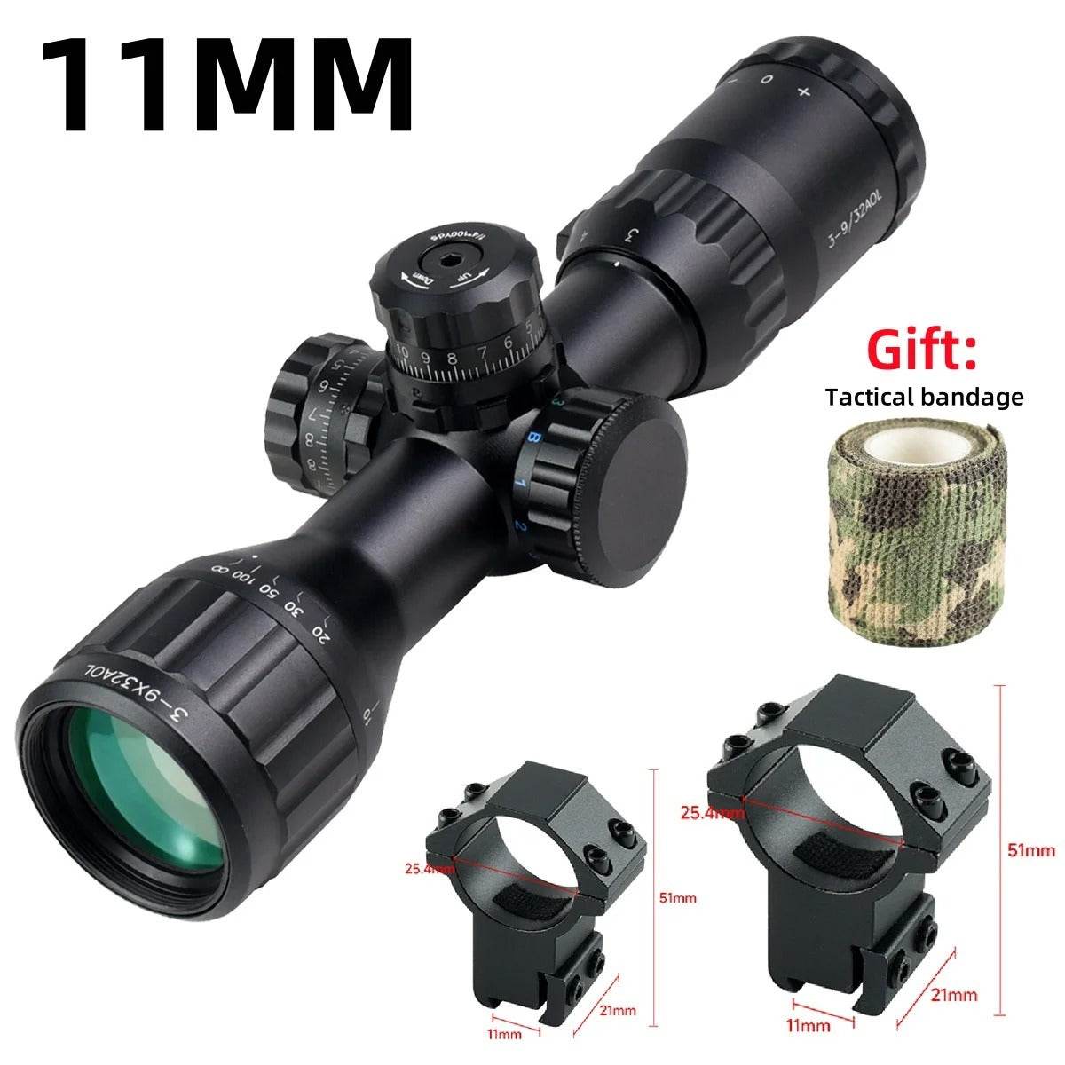 3-9x32 rifle scope with adjustable zoom and tactical bandage gift