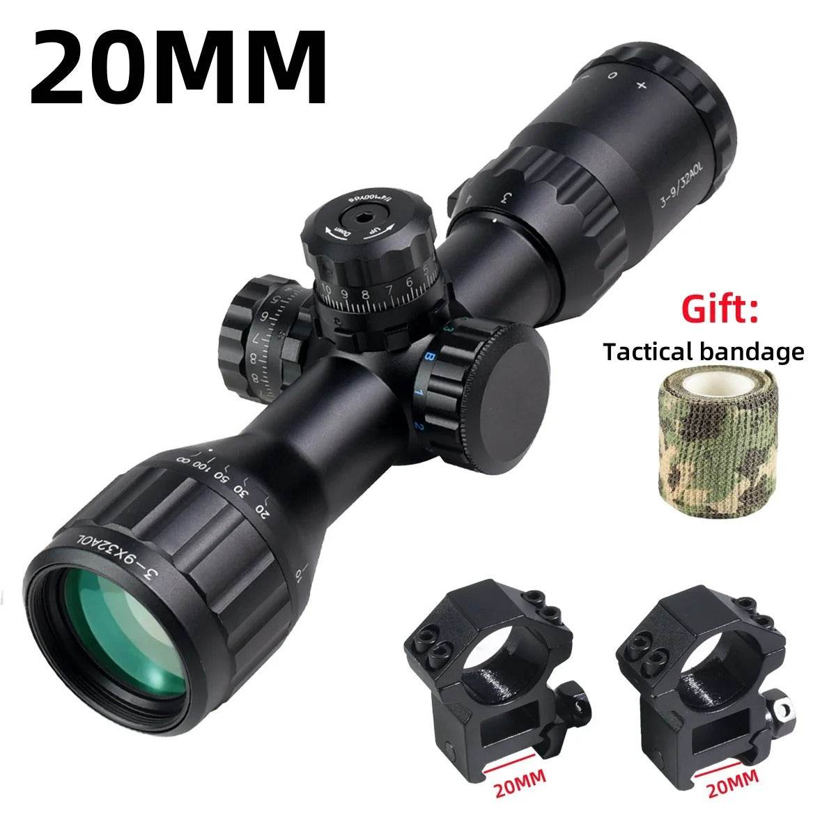 3-9x32 rifle scope in black with adjustable magnification for precision shooting