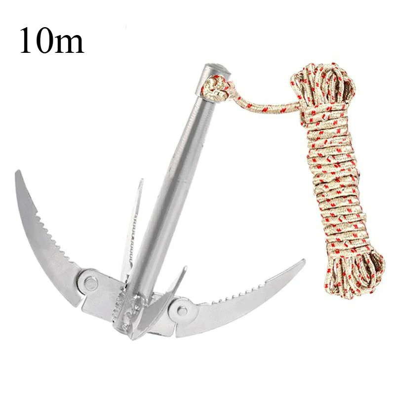 Durable 3 claw grappling hook with 10 meter rope for secure climbing and outdoor adventures
