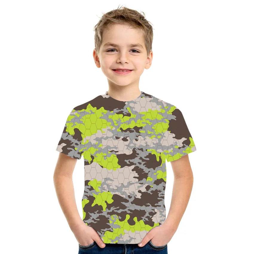 Kids Camouflage T-Shirt in Green and Brown for Outdoor Adventures