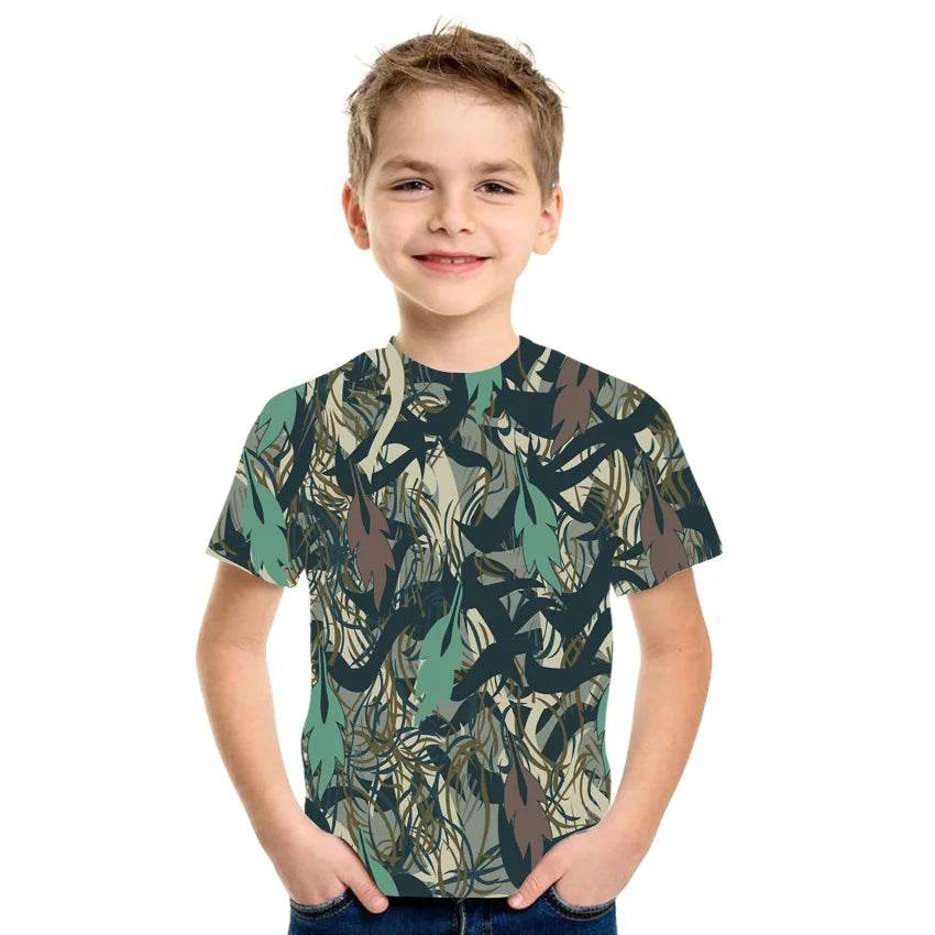 Kids Camouflage T-Shirt in Green and Brown for Outdoor Activities