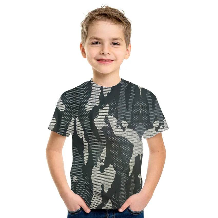 Kids boys camouflage t-shirt, perfect for outdoor adventures and casual wear