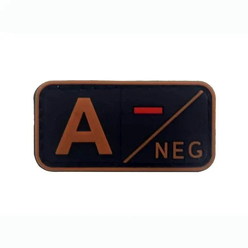 3D PVC blood type patch in black and tan for military use